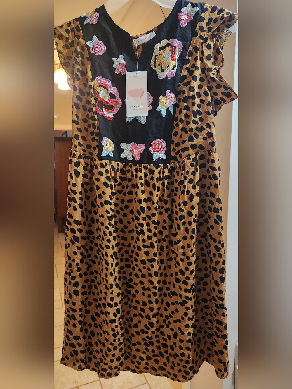 NWT Embroidered Leopard Print Dress